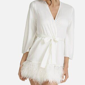 Rya Collection Swan Charmeuse & Ostrich Feather Wrap in Ivory - Size XL